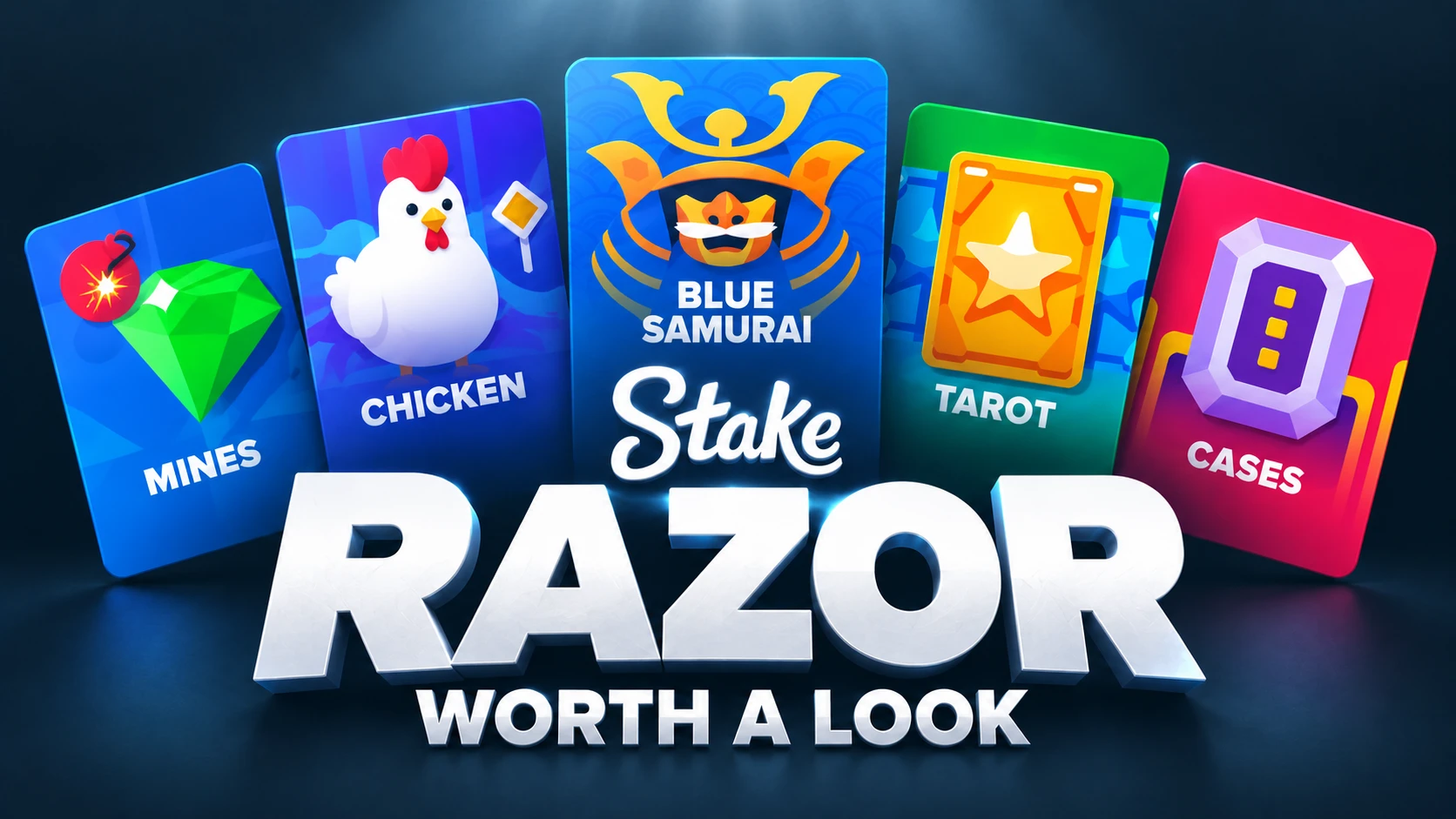 Stake promo code RAZOR on a dark blue banner